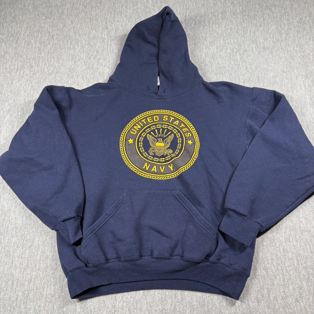 Soffe Hoodie Mens Medium Navy Blue US Navy Eagle Shield Graphic Pullover USA Mad